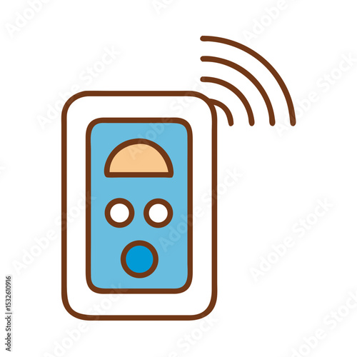Smart home control panel with wireless signal. Modern smart home device with buttons and display for automation.  Smart home technology concept for user interface design and app development.