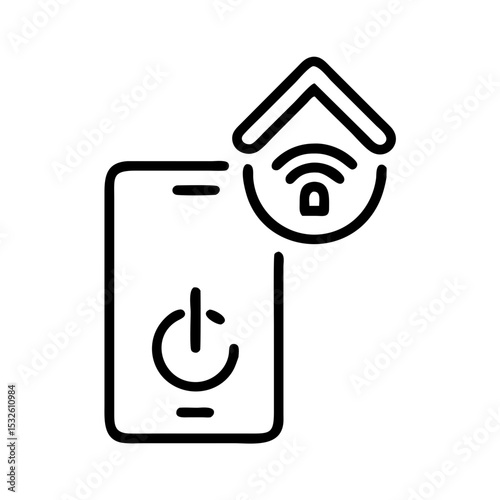 Smart home control via smartphone app.  House icon with wifi signal and lock indicates secure home automation system.  This smart home button interface is perfect for app design, website development,
