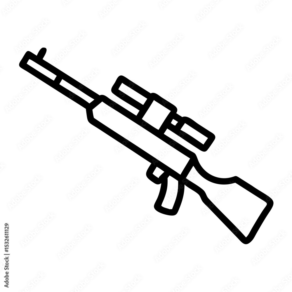 Sniper rifle with scope. Detailed illustration of military sniper rifle featuring a high-powered scope. This detailed drawing is perfect for military publications, video games, Sniper rifle with scope. Detailed illustration of military sniper rifle featuring a high-powered scope. This detailed drawing is perfect for military publications, video games,