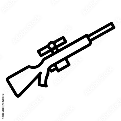 Sniper rifle with scope for hunting. Detailed sniper rifle illustration with optical sight.  High-precision sniper rifle image for military or hunting publications.