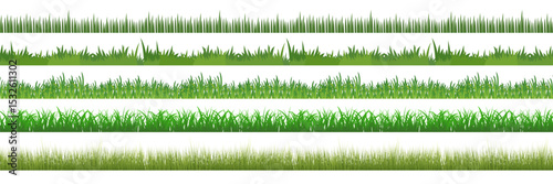 Green Grass Borders Set. Realistic and Flat Lawn Vector Elements on Transparent Background