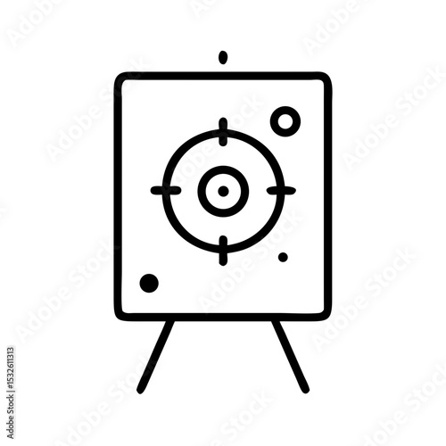Target board with bullet holes for practice. Shooting range target with concentric circles and bullet impacts.