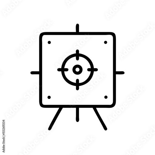 Target board with bullet holes for business presentation.  Goal achievement concept image shows square target board with bullet holes and central aim.