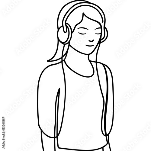 Teen listening to music with headphones. Girl enjoys favorite songs, relaxing and calm. Image of teenager listening to music perfect for blog posts, social media, or website design.