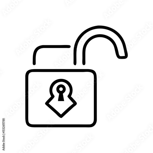 Open padlock icon. Simple unlocked padlock illustration.  Unlocked padlock symbol for security and safety concepts. This open padlock image is perfect for website design, app interface,