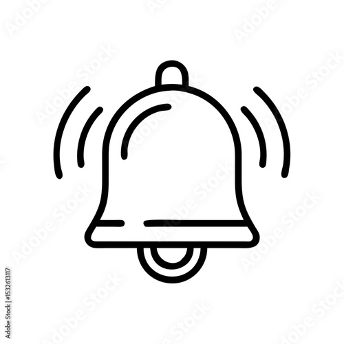 Line icon of a ringing alarm bell, representing alerts, warnings, or notifications in digital and security systems.
