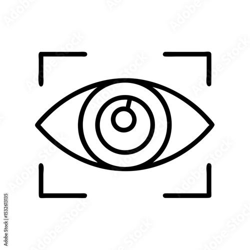Outline icon of an iris scanner used for biometric identification, security access, or facial recognition systems.
