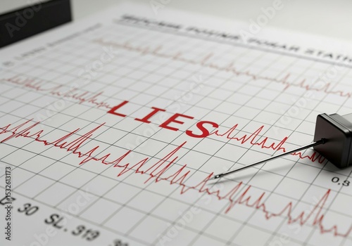Close-up of polygraph test graph paper with red word 