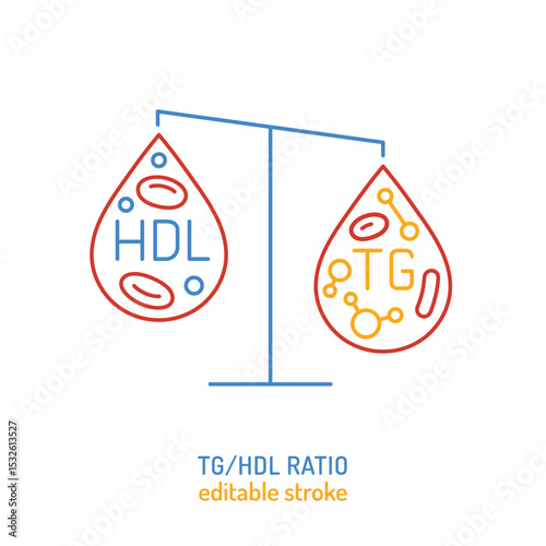Lipid profile TH to HDL icon, pictogram. Outline vector illustration.