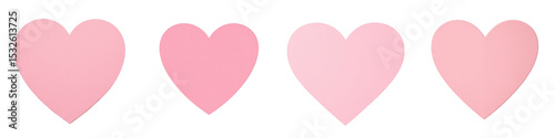 Set of four gradient pink heart shapes in varying shades, isolated on a transparent background for design and illustration purposes.