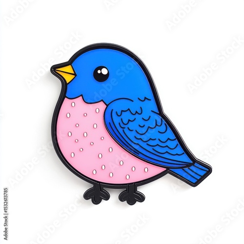 Colorful Cartoon Bird with Blue and Pink Features on White Background