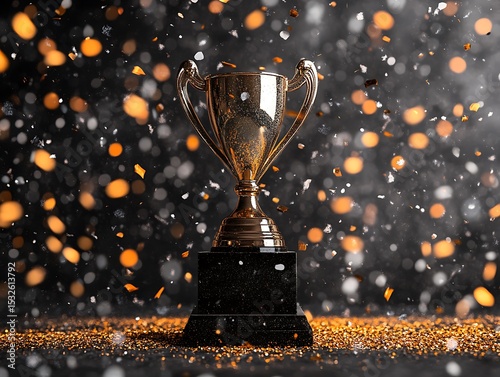 Trophy amidst confetti