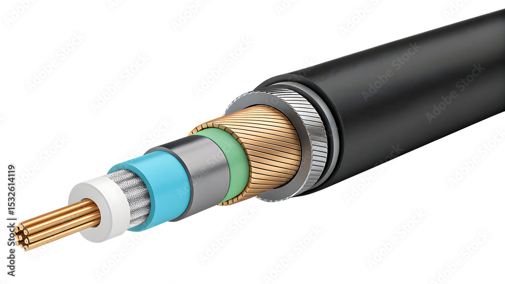Fototapeta premium fiber optic cable cross section isolated on white background PNG. AI GENERATED
