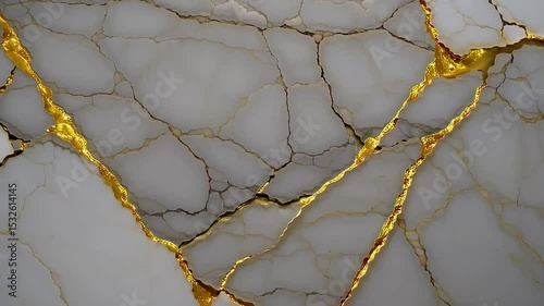 Cracked marble texture with gold veins in slow flowing animation