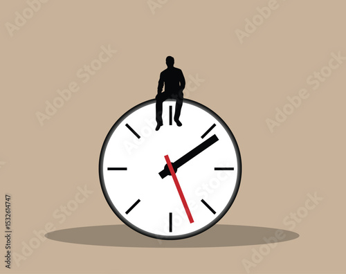 Silhouette of Business Man Sitting on Clock. Time management and white collar work vector art