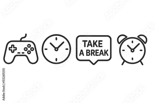 Gaming controller and clocks with "take a break" sign illustration