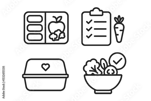 Vector icons of meal planning and healthy eating concepts