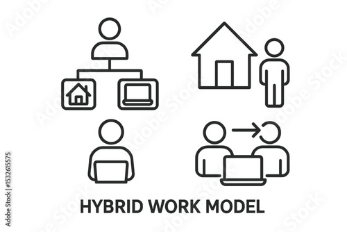 Hybrid work model icons with people and laptop symbols