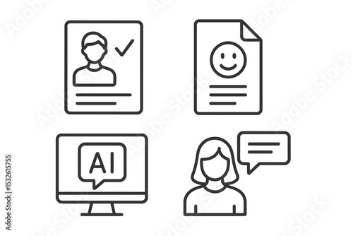 Simplified ai icons with male and female profiles on gradient background