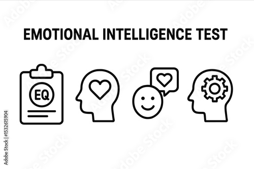 Emotional intelligence test icons with heart and mind symbols
