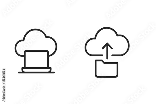 Cloud computing icons - laptop and file upload symbols