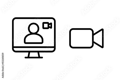 Computer display with video call symbol and camera icon