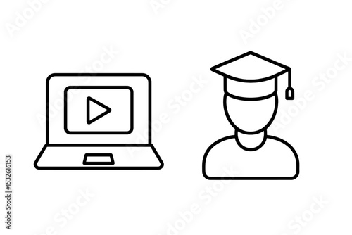 Online education icon with laptop and graduate cap symbols