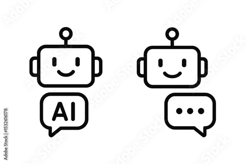 Two smiling robot icons with ai and chat bubbles