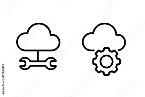 Cloud service icons: wrench and gear on metallic background