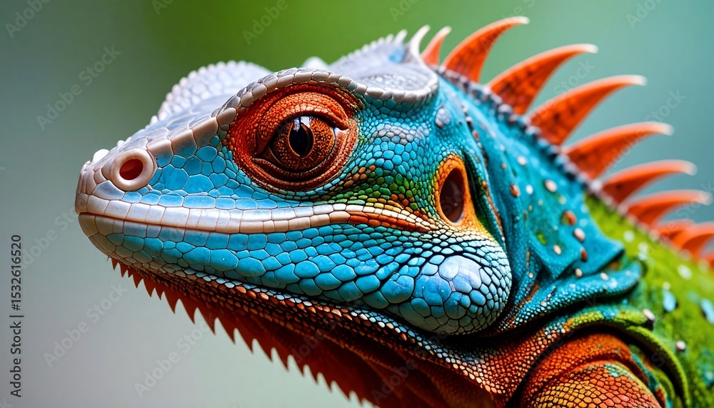 Fototapeta premium Vibrant Blue and Orange Lizard Portrait