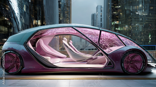 A futuristic vehicle design integrates artificial biotissue technology to facilitate movement.