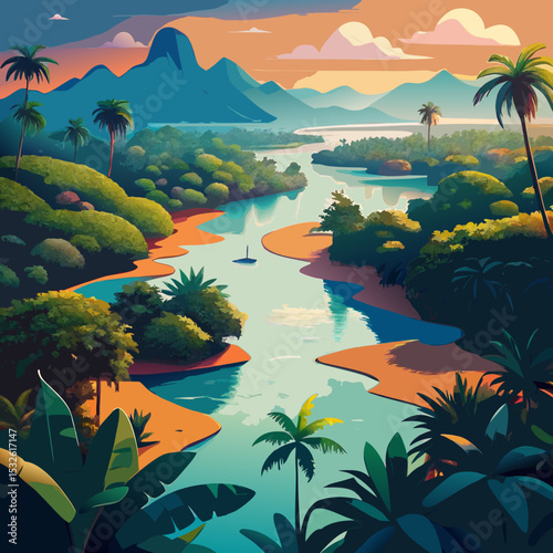 A tropical river delta filled with mangroves in Thailand

