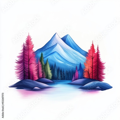 Serene Mountain Landscape with Colorful Trees and Calm Water Reflection