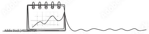 Continuous line drawing of a business chart on calendar