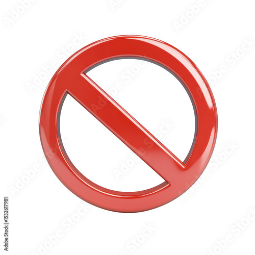 Glossy red prohibition symbol isolated on transparent background