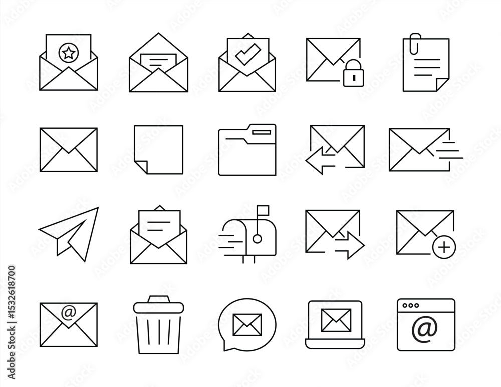 mail path icon set. Outline web icons. Editable strokes. vector illustration