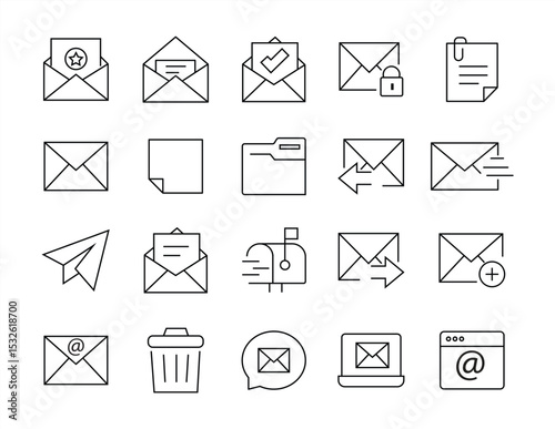 mail path icon set. Outline web icons. Editable strokes. vector illustration