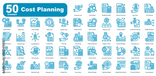 Cost Planning Editable Icons set. Vector illustration in modern thin blue style of business related icons	
