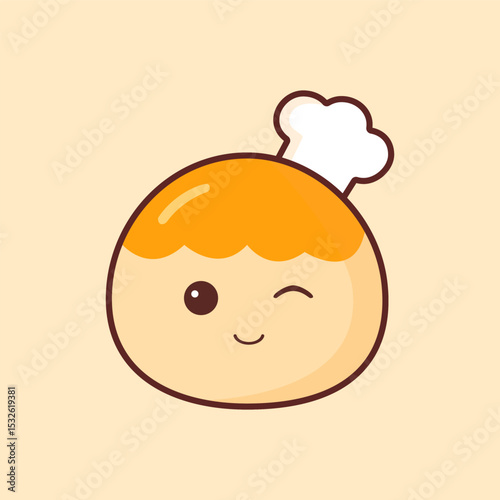 Adorable flat character of Indonesian pineapple tart (nastar) with a white chef hat, expressing joy. Perfect for bakery branding, food education, or fun culinary illustrations for kids