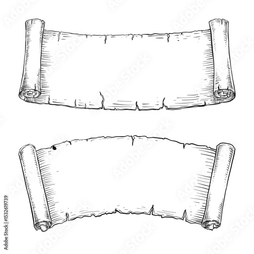old paper scroll illustration parchment antique paper vector line art hand drawn set collection