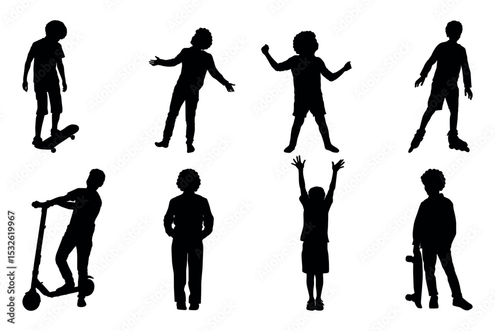 Obraz premium set of silhouettes of boys in different movements