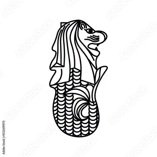 Merlion. Vector line art illustrations.