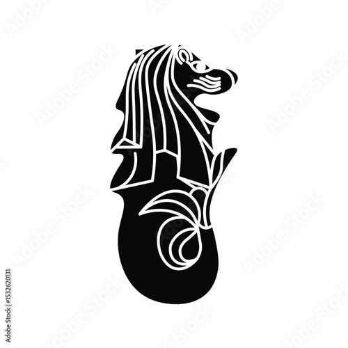 Merlion. Vector line art illustrations.