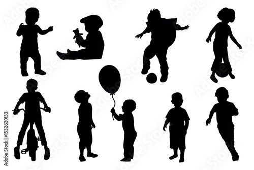 set of silhouettes of boys in different movements