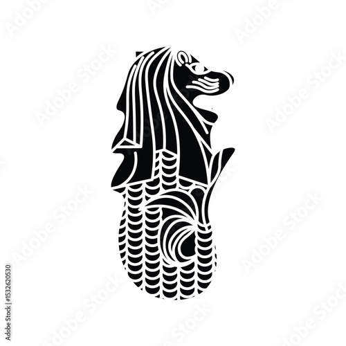Merlion. Vector line art illustrations.