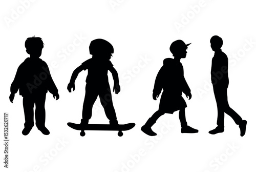 set of silhouettes of boys in different movements