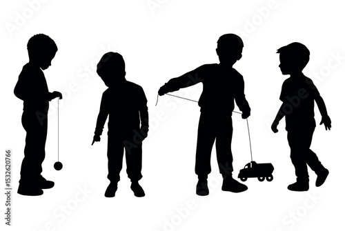 set of silhouettes of boys in different movements