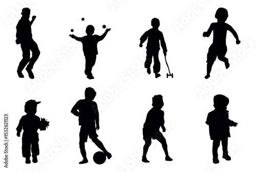 set of silhouettes of boys in different movements