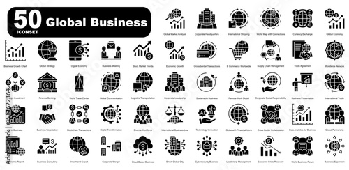 Global Business Editable Icons set. Vector illustration in modern thin glyph style of business related icons	

