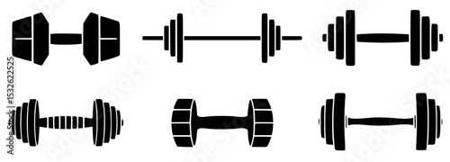 Silhouette set of different dumbbell weights